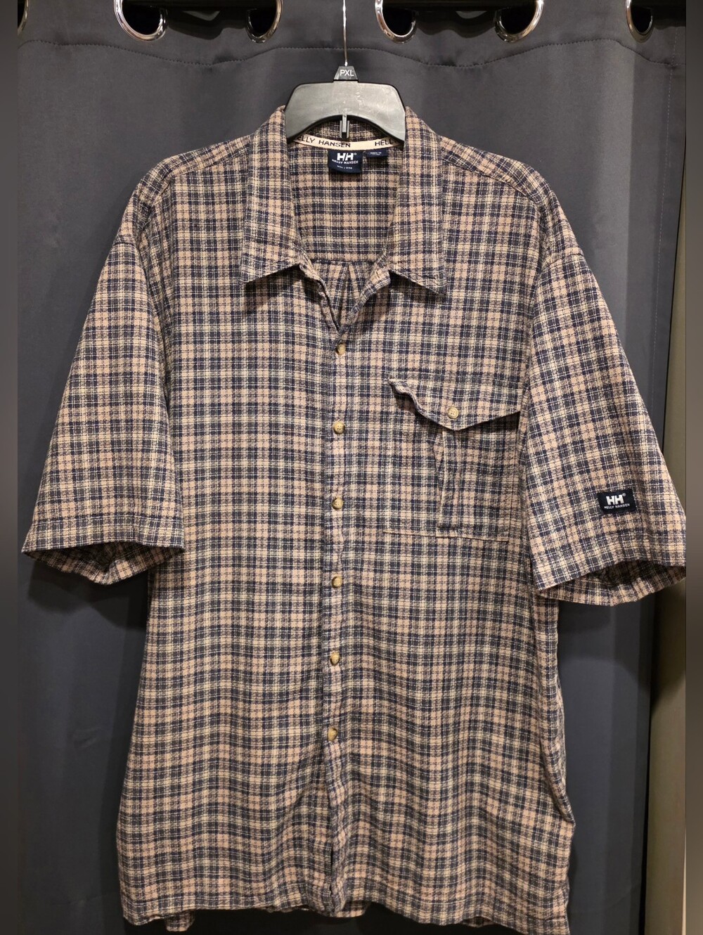 Helly Hansen Men’s Short-Sleeve Plaid Shirt - Beige & Navy XXL